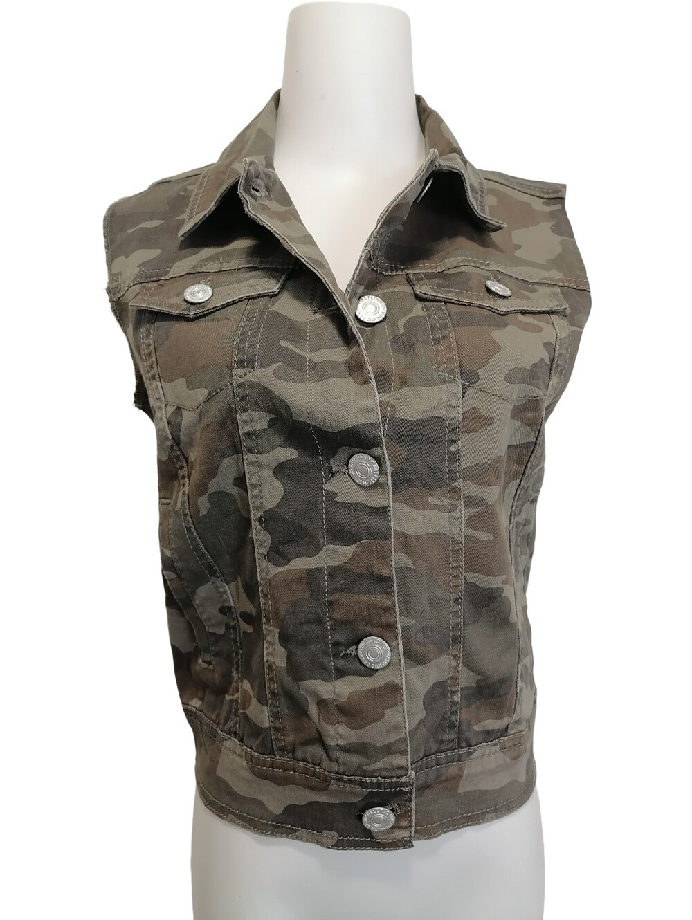 🐌🐌 Camo Sleeveless Denim Vest - Olive Green/Brown